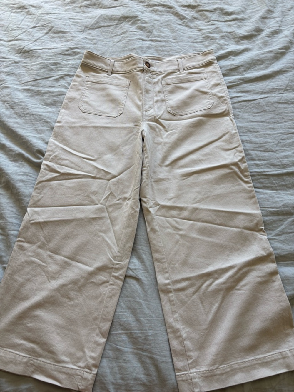 LOFT The Palmer Wide-Leg Cotton Pants in Light Beige Sz 14
